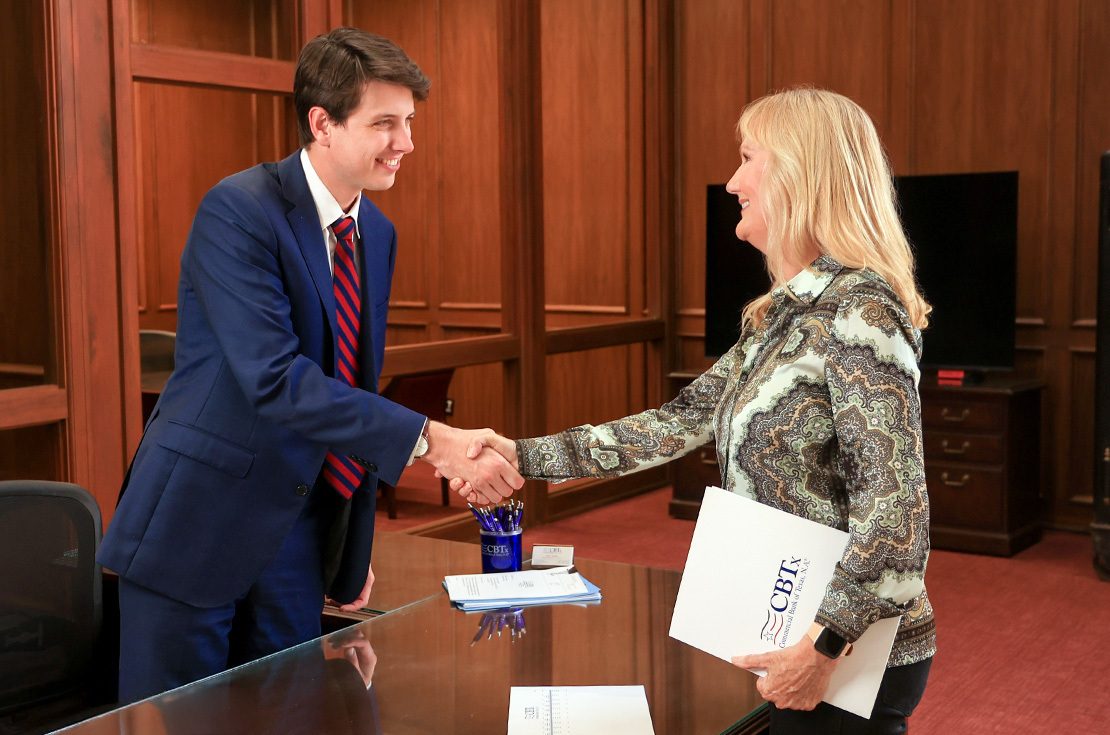 Holt Davis Greeting CBTx Wealth Management Client